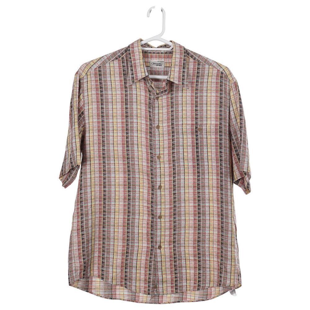VTG Missoni Sport Shirt Men L Striped Geometric Linen Short Sleeve Made in Italy